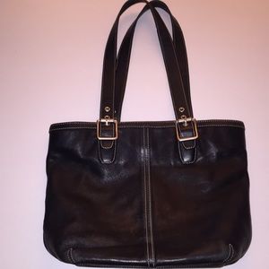 Black leather coach bag small tote